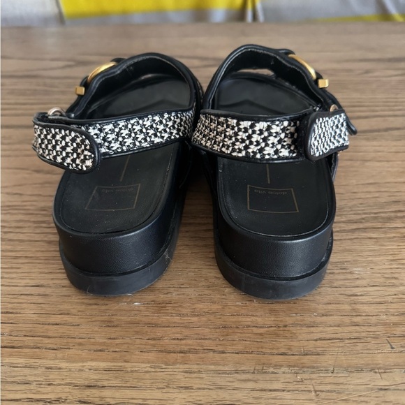 Dolce Vita Shelli Wedge sandals Black & White raffia w/gold accent-size 9.5 - Picture 3 of 7